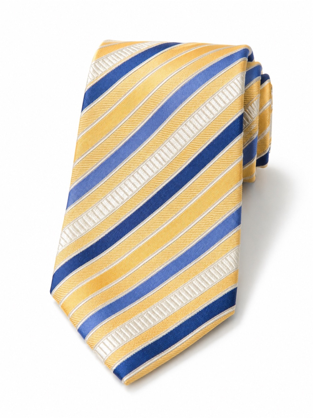 Canali Men’s 100% Silk Tie Gold Blue Stripe 3.5”